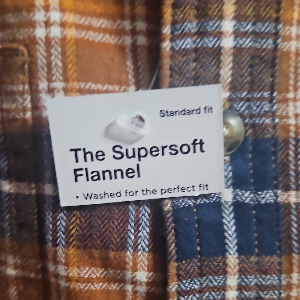 Sonoma Men's Plaid Super Soft Flannel  Button-Down Shirt - Brown and Blue. Large - Picture 3 of 5